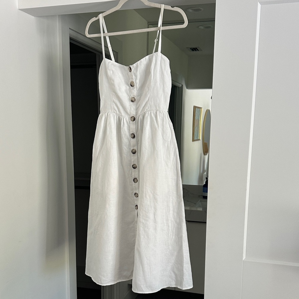 Reformation White Button-Front Midi Dress